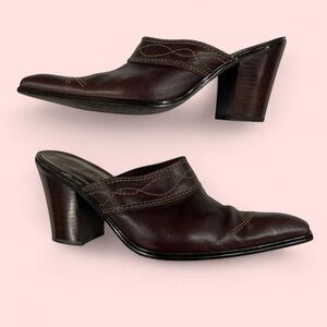 Y2K Sam & Libby western stitch pointy toe heeled mules chocolate brown leather
